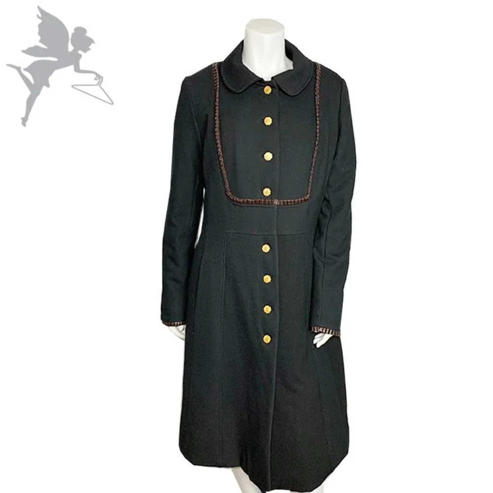 ERIN SNOW Leather ruffle trim long wool coat - Picture 1 of 7